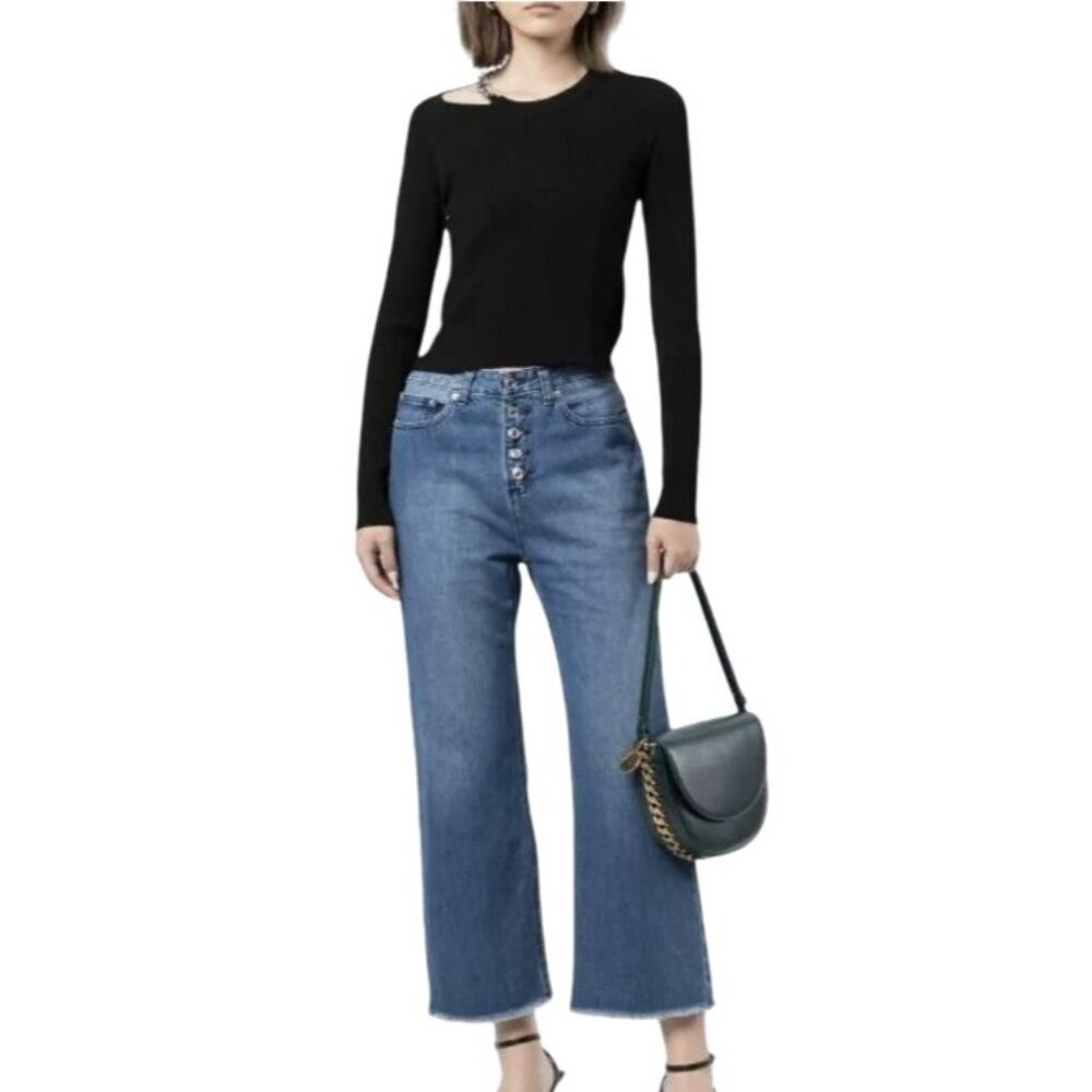 MICHAEL Michael‎ Kors Women's SELMA Stone Wash Crop Flare Jeans Size 10 NWT - Picture 2 of 15